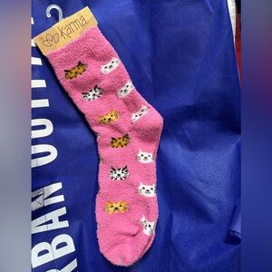 Karma Cat cuteness all over Print pink Sock - NWT